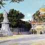 Κέρκυρα-αρχές-20ου-αιώνα-το-άγαλμα-του-Σχουλεμβούργου-μπροστά-από-το-Παλιό-Φρούριο.